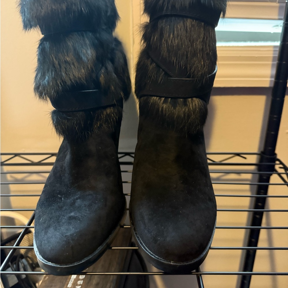 Louise et Cie Black Ankle Boots with Fur Detail